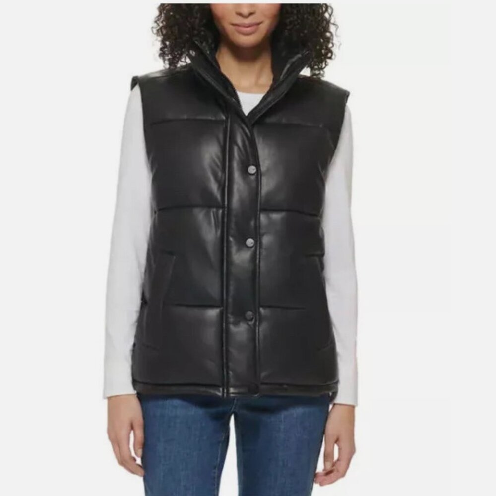 Marc New York Andrew Marc Faux Leather Puffer Vest, size L